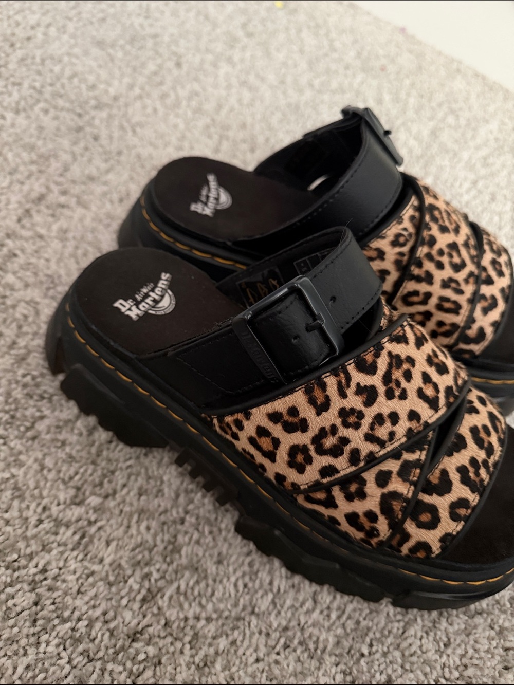 Dr. Martens Leopard Print Slide Sandals - Black & Tan - Picture 5 of 5